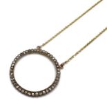 Fine 9ct gold and rose cut diamond floating halo necklace. Marked 375. Set with rose cut diamonds in
