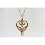 In 9 carat gold a Victorian Pearl and Amethyst pendant and chain, the chain is approximately 16 1?