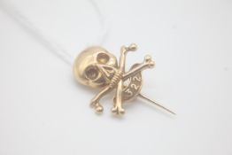 Antique 18ct gold Tiffany MARCUS & CO Memento Mori skull fraternity pin .Signed Marcus & co .