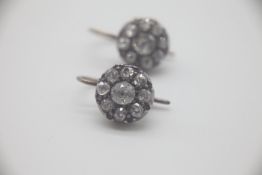 Antique 9ct Gold and Diamond Cluster Dangly Earrings The Diamonds are Silver set with 9ct Gold
