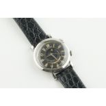 LECOULTRE WORLDTIMER ALARM WRISTWATCH, circular black dial with hands and hour markers, 35mm