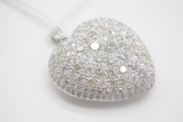 Fine White Gold Large Estimated 8ct Diamond Heart Pendant Signed JN-13308 Set in White Gold with