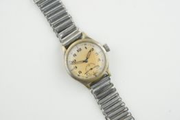 REVIEW BRITISH MILITARY WW2 ATP WRISTWATCH, circular patina dial with pencil hands and arabic