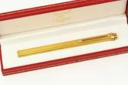 *TO BE SOLD WITHOUT RESERVE* MUST DE CARTIER PEN WITH BOX, gilt case, sprung clip, tri colour bands,