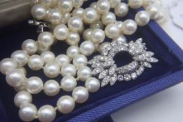 Antique Art Deco Diamond and Cultured Pearl Cocktail Evening Necklace Set with a large White Gold