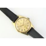 LADIES OMEGA GENEVE, gold plated case, black leather strap, 25mm case, currently running