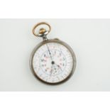J AURICOSTE PEWTER CHRONO FUNCTION POCKET WATCH CIRCA 1870S, circular white dial with hands and