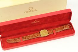 *TO BE SOLD WITHOUT RESERVE* OMEGA DE VILLE QUARTZ, GOLD PLATED, WITH BOX, brown leather strap, 29mm