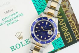 ROLEX OYSTER PERPETUAL DATE SUBMARINER BLUE/PURPLE STEEL & GOLD W/ BOX & GUARANTEE REF. 16613