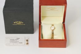 9CT LADIES ROTARY QUARTZ WRISTWATCH WITH BOX AND PAPERS 2014
