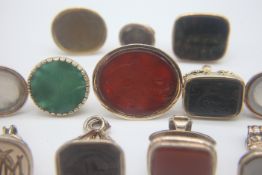 Antique 9ct Gold Intaglios Watch Fobs Collection This lot includes 12 Gold intaglios, Two of which