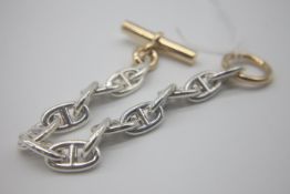 Fine Hermes 18ct Gold and Sterling Silver Marine Link Bracelet It's set in solid 18ct and Sterling