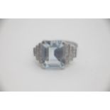 Fine Platinum Five Carat Diamond and Aquamarine Ring Set in Platinum with an estimated five carat