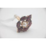 Fine 14ct Gold Garnet and Cultured Pearl RingFully hallmarked for 14ct Gold set with Marquis