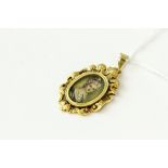 Fine 18ct gold diamond handpainted miniature portrait pendant . Set in solid 18ct gold with