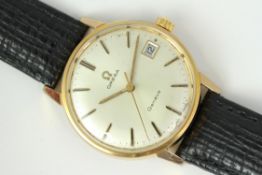 OMEGA GENEVE, Cream dial with date function, 34mm gold plated case, on a leather strap with Omega