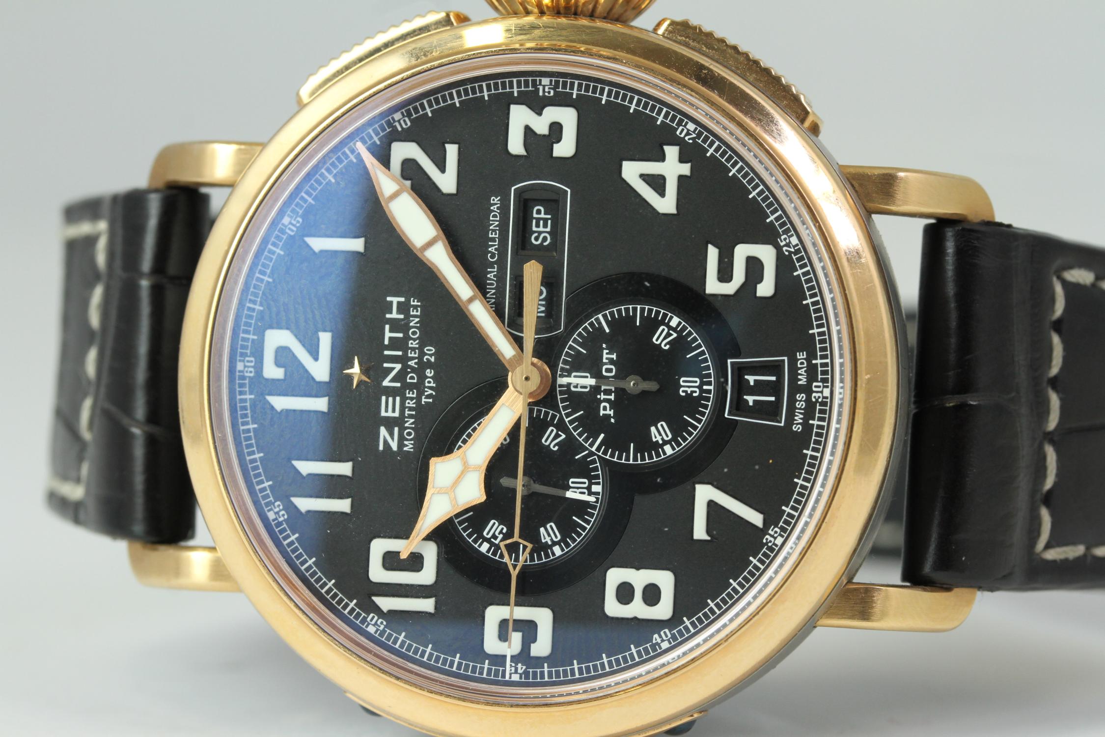 ZENITH TYPE 20 PIOLET D'AERONEF ANNUAL CALENDAR REFERENCE 87.2430.4054 WITH BOX 2014, black dial - Bild 2 aus 4