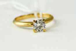 Fine 18kt Yellow gold solitaire diamond ring, approximately 0.75cts G/VS2. Uk size N marked 18k.