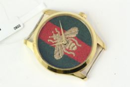 GUCCI BUMBLE BEE REFERENCE 126.4, embroidered bee design, 38mm gold plated case, quartz, no strap