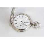 SILVER "HY MOSER & CE" POCKET WATCH 55MM CIRCA 1900s, White dial with roman numeral hour markers,