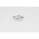Fine 18ct white gold and cushion cut 1.87ct diamond solitaire ring. Set in white gold with a large