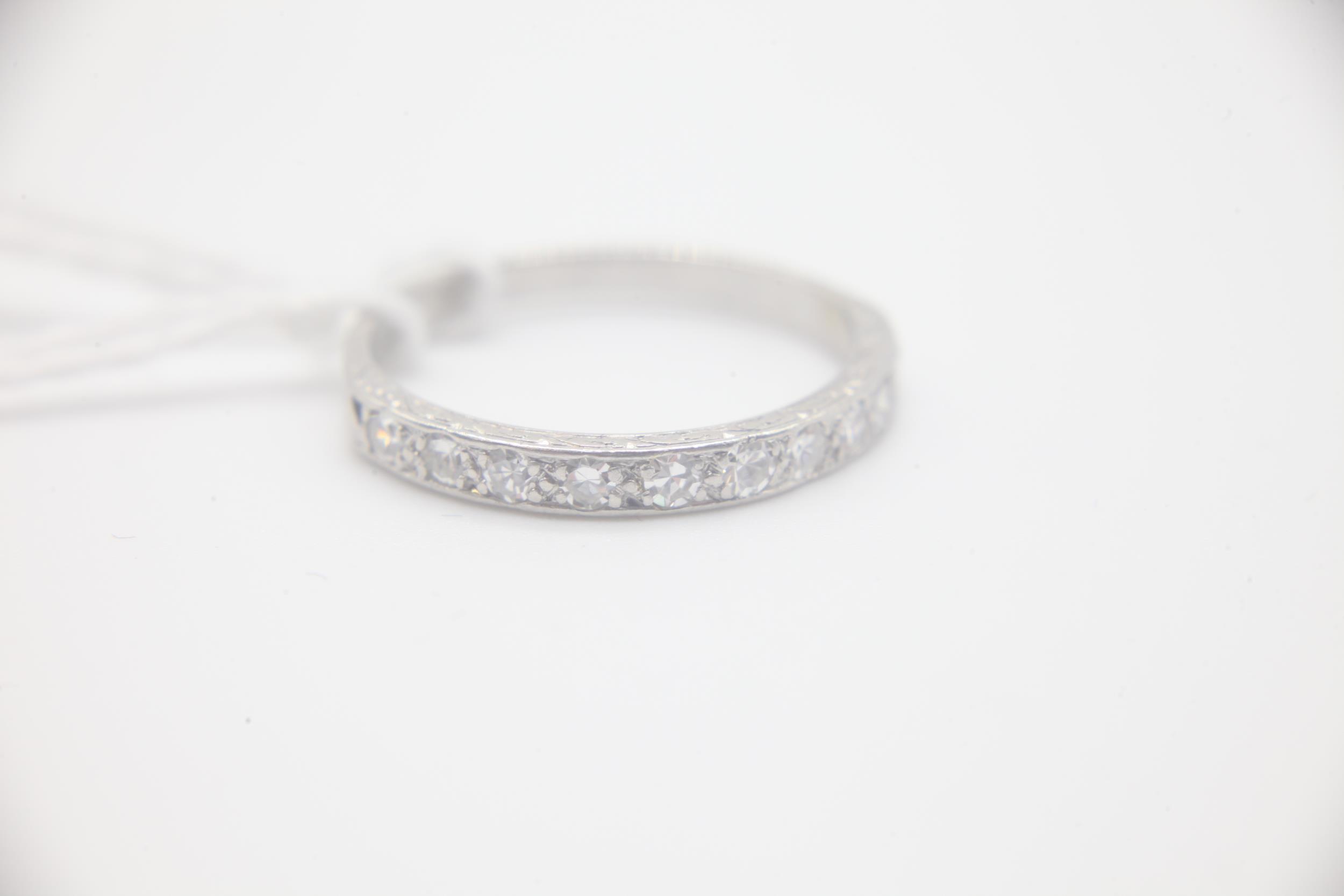 Antique Art Deco Platinum and Diamond Half Eternity Ring Marked PLAT and set with Diamonds with an