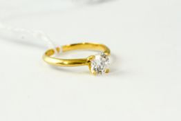 Fine 18kt Yellow gold solitaire diamond ring, approximately 0.75cts G/VS2. Uk size l 1/2 marked 18k.