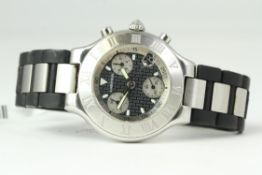 CARTIER 21 CHRONOGRAPHREFERENCE 2424, black dial with Cartier logo, three subsidairy dials, outer