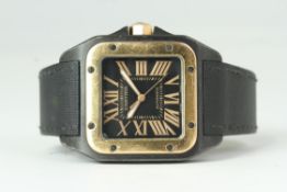 CARTIER SANTOS 100 PVD AND ROSE GOLD REFERENCE 2656, black dial with rose Roman numerals, rose