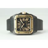 CARTIER SANTOS 100 PVD AND ROSE GOLD REFERENCE 2656, black dial with rose Roman numerals, rose