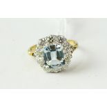 Fine 18ct gold platinum and diamond aquamarine cluster ring. The head of the ring measures 1.5cm