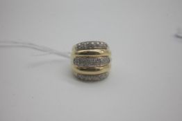Fine 18ct Gold and Diamond Bomb Style Ring Set in Yellow 18ct Gold with Brilliant Cut Diamonds. Band