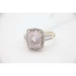 Fine 14ct Gold Diamond and Pink Quartz Ring The head of the ring measures 15mm x 12mm wide