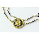 Fine 18ct gold enamel and pearl collar necklace. Marked 750 , measures 48cm in length . Weighs 23.