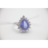 Fine 14ct Gold Pear Shaped Tanzanite and 60pt Diamond Ring Set with a very large pearl shaped