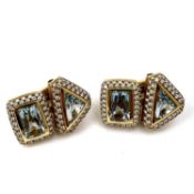 Fine designer CORUM heavy diamond and aquamarine pair of earrings. Measuring 2.6cm x 1.8cm wide.