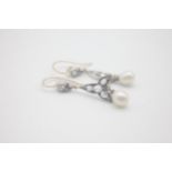 Antique Gold and Silver Pair of Rose Cut Diamond and Pearl Drop Earrings The Rose Cut Diamonds are