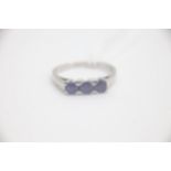 Fine 18ct White Gold and Three Stone Sapphire Ring Set with Three Sapphires in White Gold. UK size