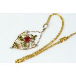 Antique 9ct gold suffragette pendant neckalce. Set in 9ct gold. Measures 40cm and the pendant