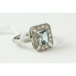 Fine platinum aquamarine and diamond ring. Set in platinum in an Art Deco style. The head of the