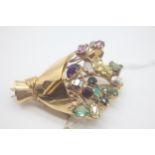 Vintage High Carat Gold Natural Gemstone Boquet of Flowers Brooch Set with Amethysts, Garnets,