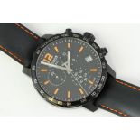 TISSOT CHRONOGRAPH REFERENCE BW4 EF1 G1Q, black dial, three subsidiary dials, orange our marks, 42mm