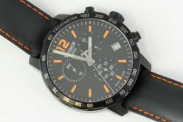 TISSOT CHRONOGRAPH REFERENCE BW4 EF1 G1Q, black dial, three subsidiary dials, orange our marks, 42mm