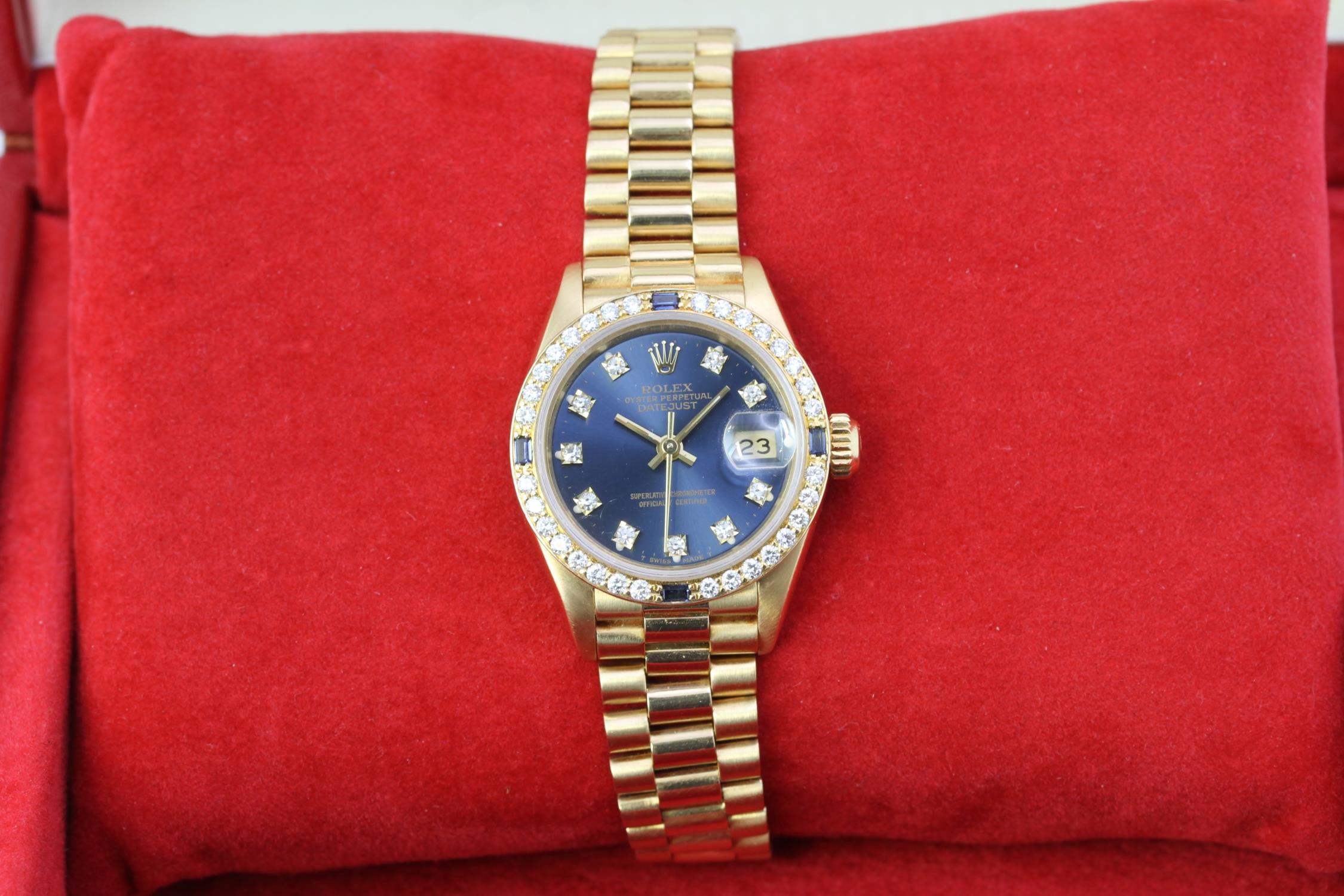18CT LADIES ROLEX DATEJUST SAPPHIRE AND DIAMOND SET REFERENCE 69088 WITH BOX - Image 2 of 2