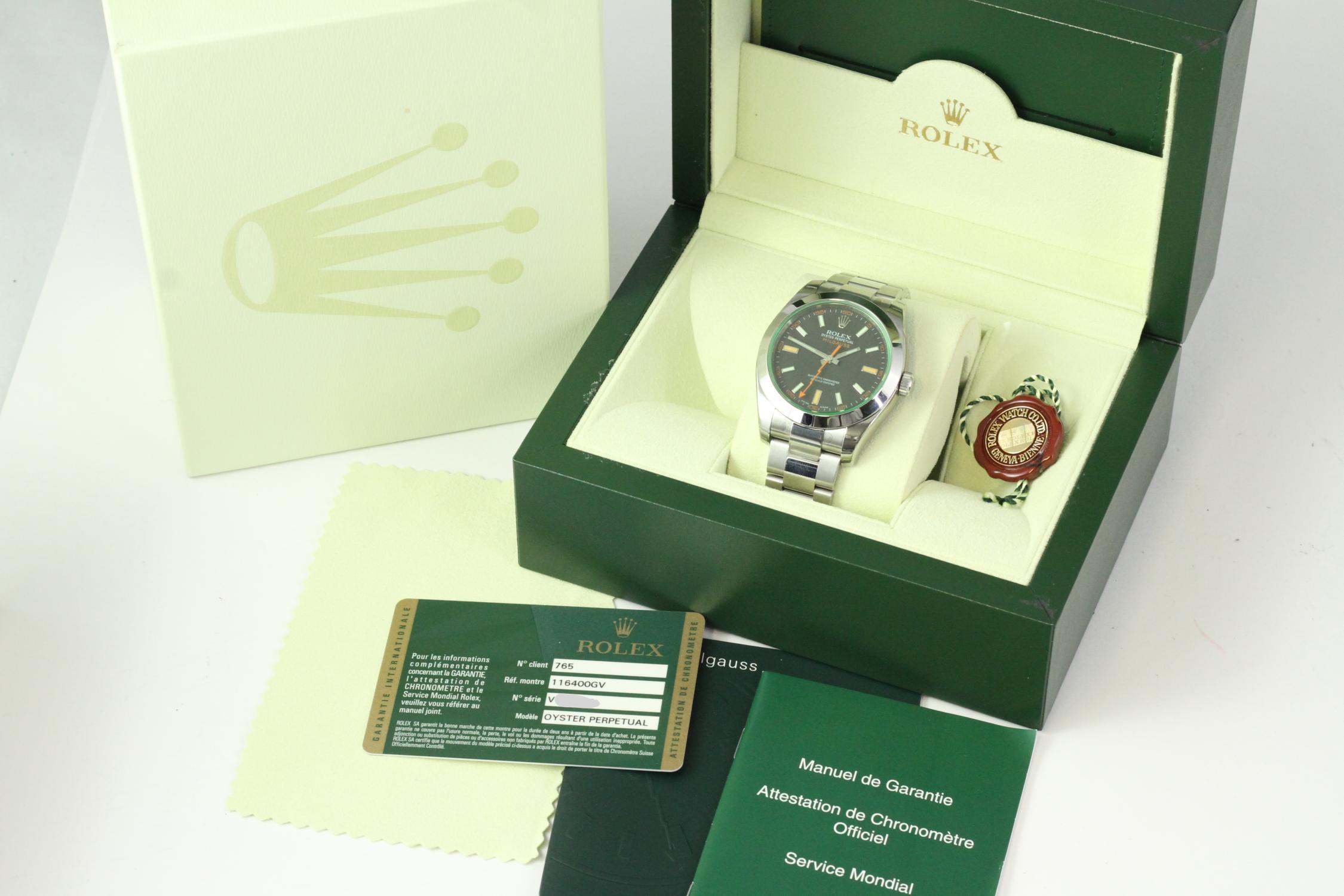 UNWORN ROLEX MILGAUSS 116400GV BOX AND PAPERS