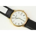 RAYMOND WEIL REFERENCE 9143, white dial, Roman numerals, gold plated 34mm case, black leather