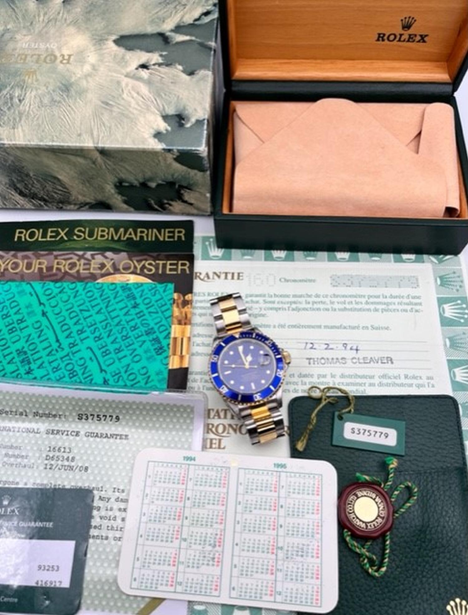 ROLEX BI-COLOUR SUBMARINER 16613 BOX AND PAPERS 1994