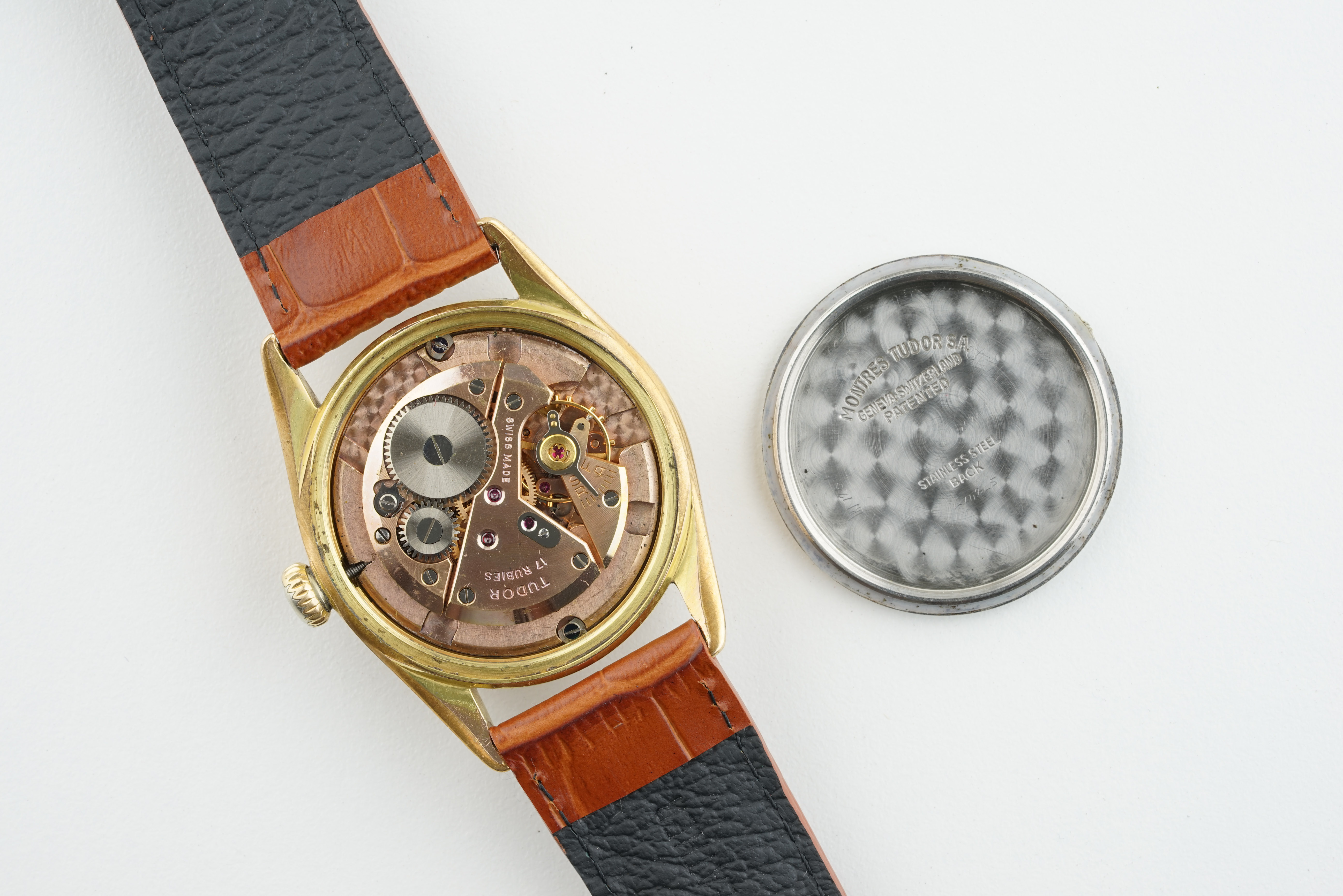 TUDOR OYSTERDATE GOLD PLATED RED DATE GILT WRISTWATCH REF. 7919 CIRCA 1958, circular black gilt dial - Image 3 of 3