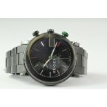 QUARTZ GUCCI CHRONOGRAPH, Black dial with 2 sub dials. In a 44mm stainless steel case. On a Gucci