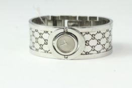 GUCCI BANGLE WATCH REFERENCE 112, stainless steel 23mm bangle, Gucci design, quartz watch